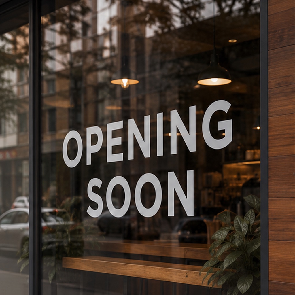Storefront glass text example ready for ReWords AI edit